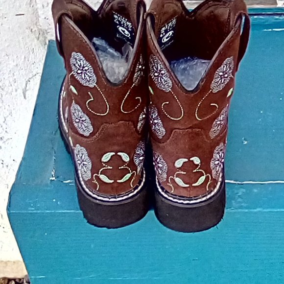 ROPER brown suede turquoise floral embroidered stitched ankle boots size 6.5 - Picture 8 of 10